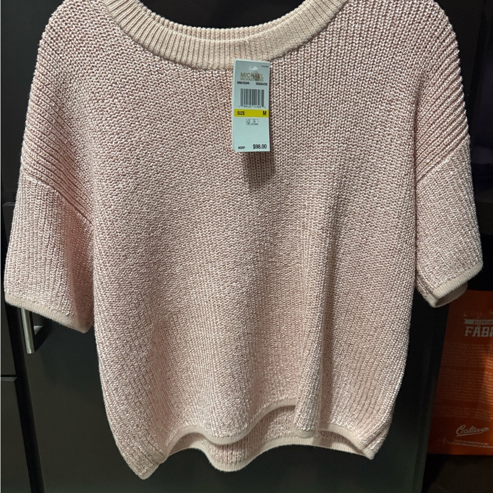Michael Kors Blush Pink Short-Sleeve Crewneck Sweater